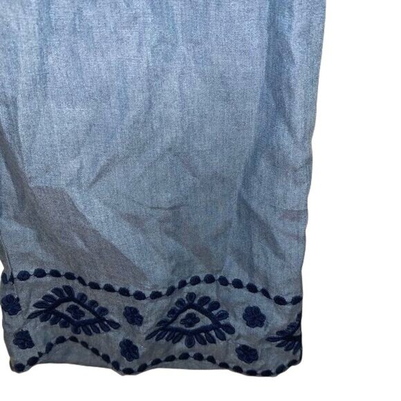 Tommy Bahama Womens Chambray Embroidered Pants W/ Ties & Tassels L 100% Tencel - Picture 7 of 11